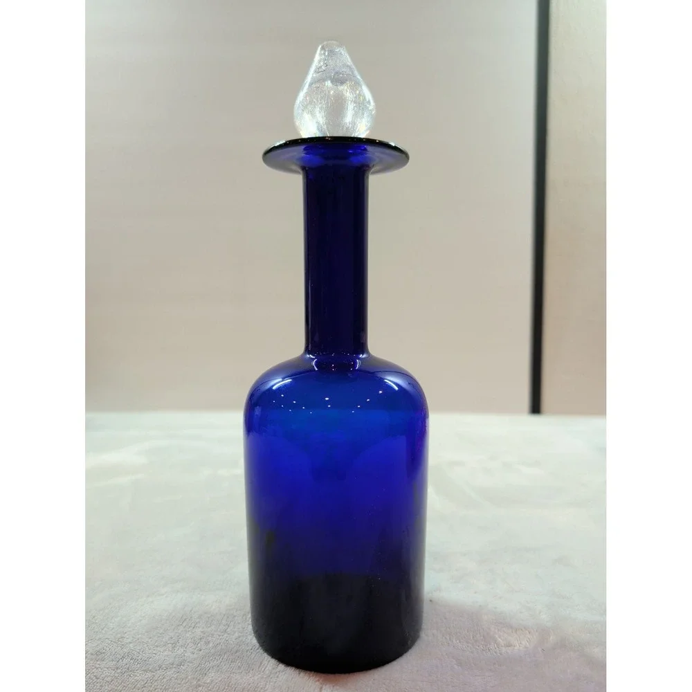 Vintage Cobalt Blue Glass Decanter‎ with Textured Clear Flame Stopper